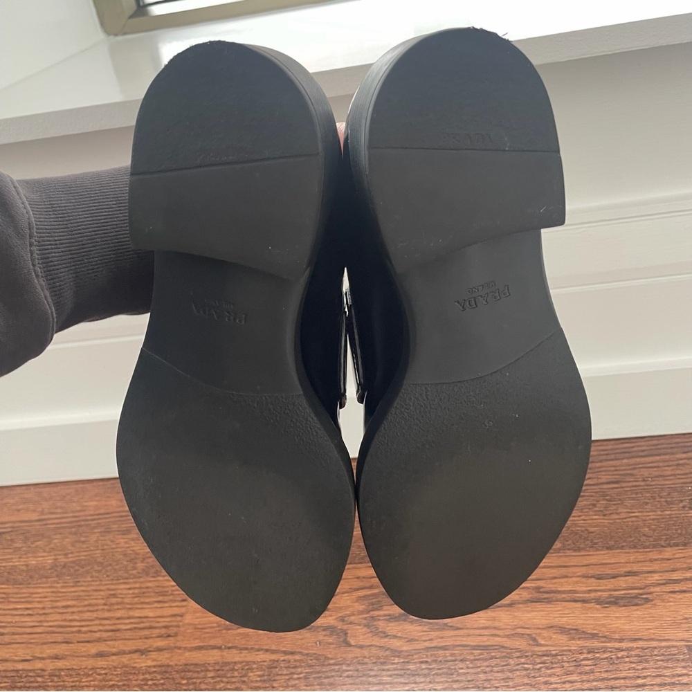 Prada Women’s Black Leather Logo Loafers - Picture 5 of 7